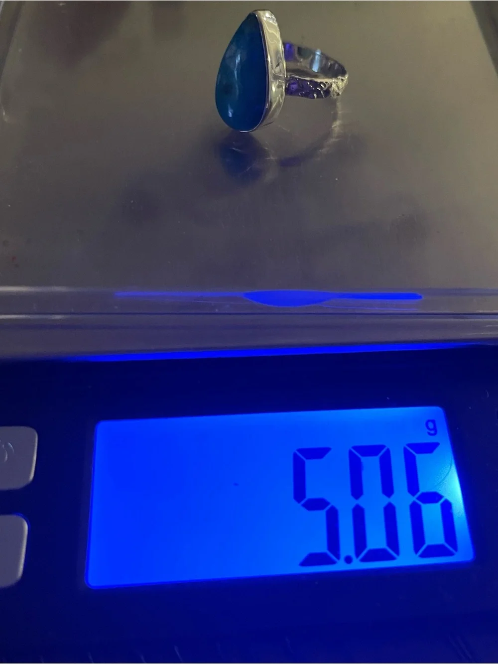 Morenci Azurite in Malachite.925 sterling silver teardrop ring size 7.25